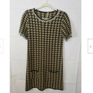Sweewe Herringbone Bling Pearl Trim Sweater Dress